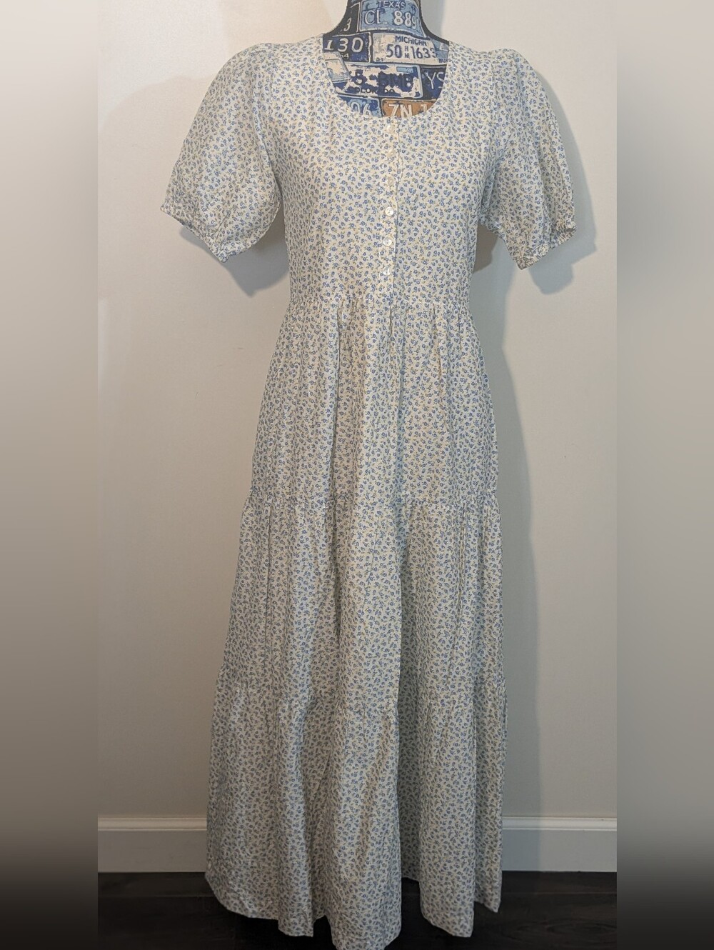 Oak Meadow Lola Smocked Cream Floral Balloon Sleeve Tiered Maxi Dress $228 NWOT